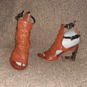 A.S.98 POLARIS-Chestnut Leather/Black Straps Gladiator/Cage Sanda-Sz37-Near Mint